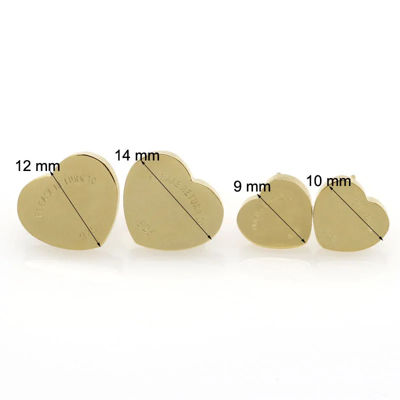 Wholesale Women Stainless Jewelry RETURN TO Heart stud charms Earring 10MM 14MM Silver gold rose gold