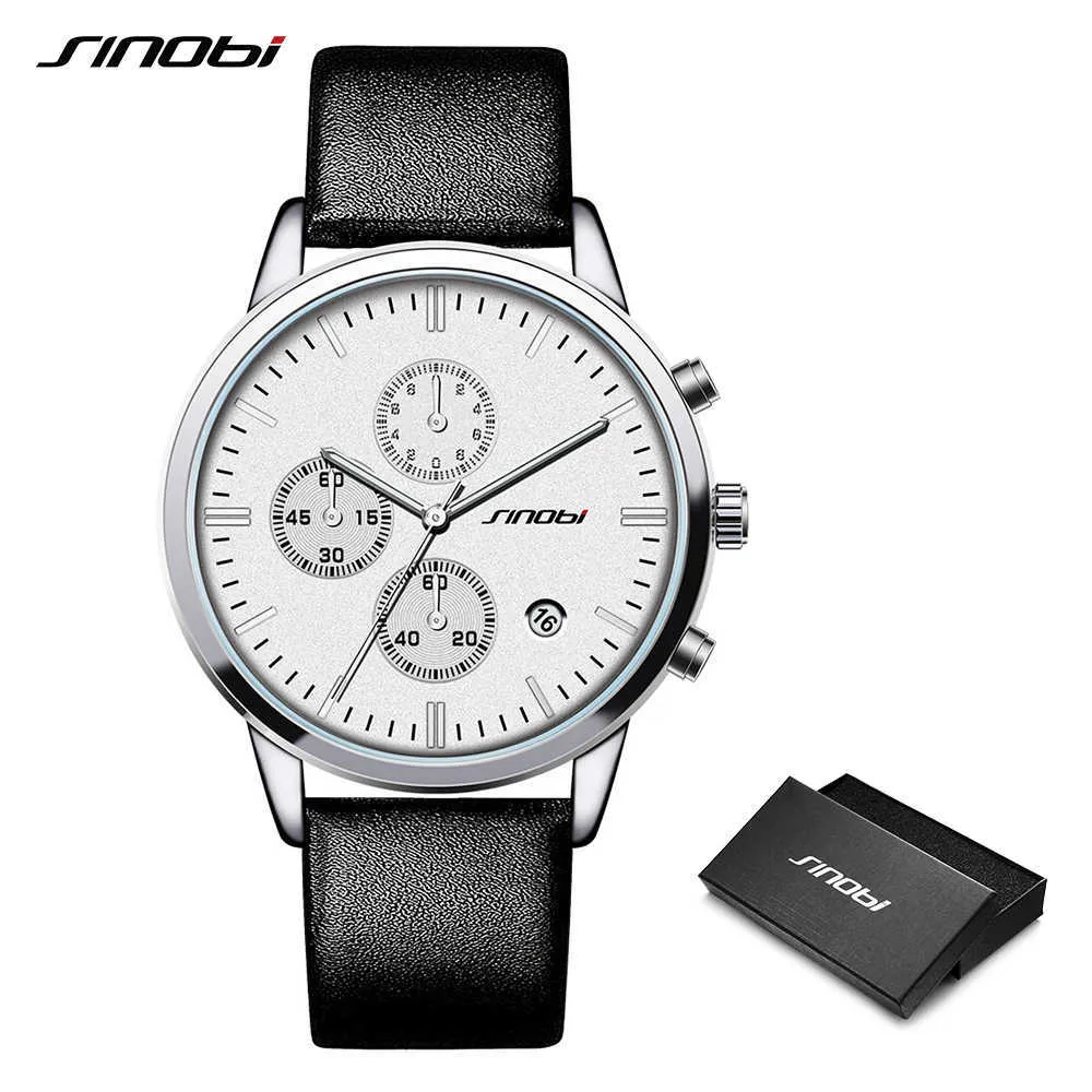 Sinobi Fashion Multifunction Men's Wristwatches Black Leather Strap Luxury Males Business Quartz Watch Dropshipping Montre Homme Q0524
