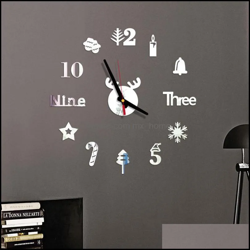 Wall Clocks Christmas DIY Clock 3D Mirror Surface Sticker Home Office Decor Acrylic Stickers Watch For Decoration