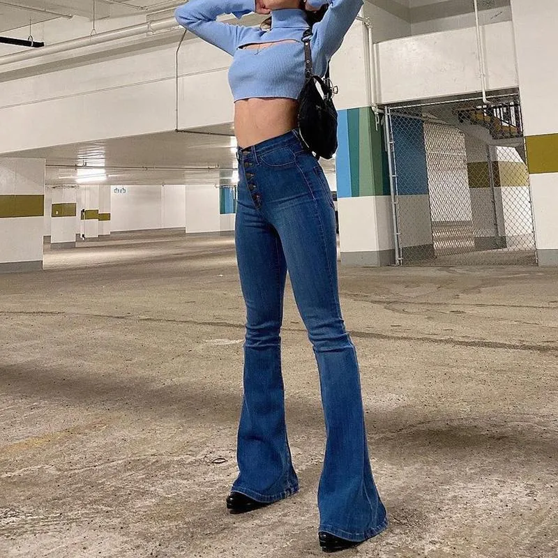 90s Aesthetic High Waist Flare Jeans Pants For Girls 2021 Spring Sexy Slim Outfits  Denim Trousers Pantalones De Mujer Womens & Capris From Douguan, $38.33