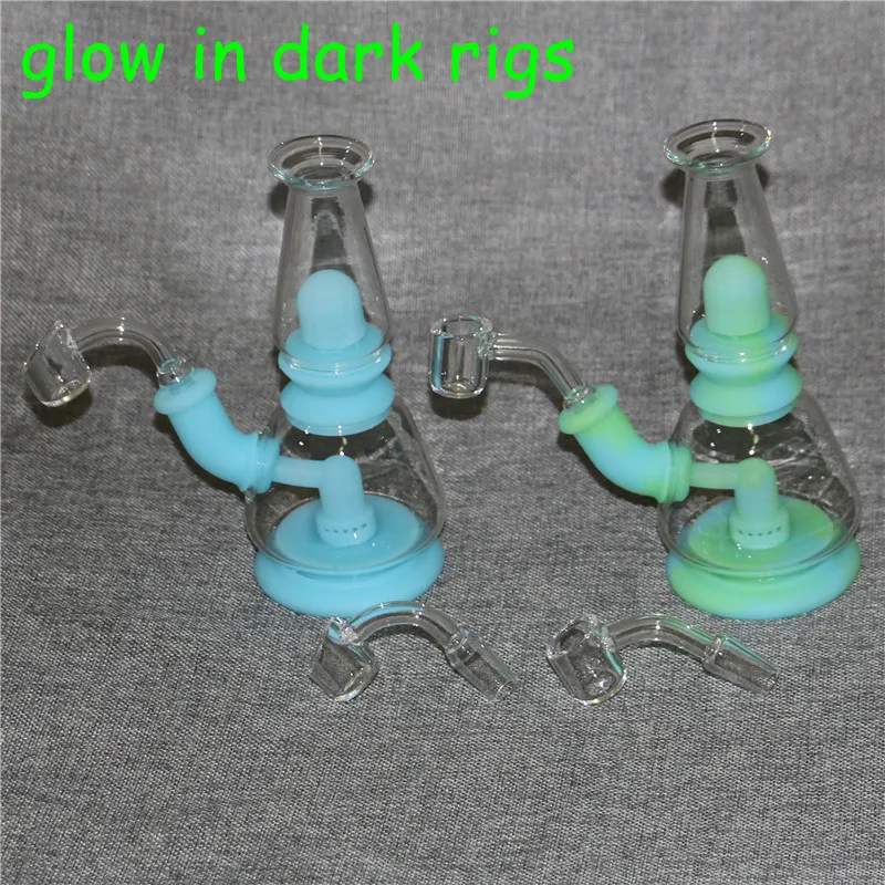 7,5-Zoll-Wasserpfeifen-Silikon-Bong-Duschkopf-Perkolator, leicht zu reinigende Dab-Rigs mit 4-mm-Quarz-Banger-Silikonrohr-Mini-Glasbongs