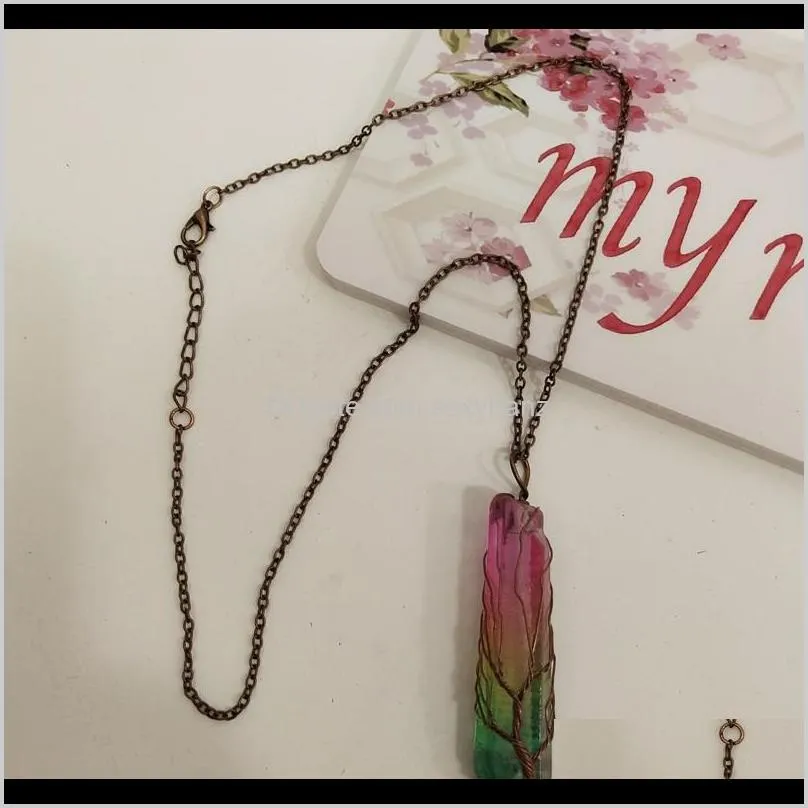3pcs/set handmade rainbow chakra tree of life necklace quartz wisdom tree natural stone pendant