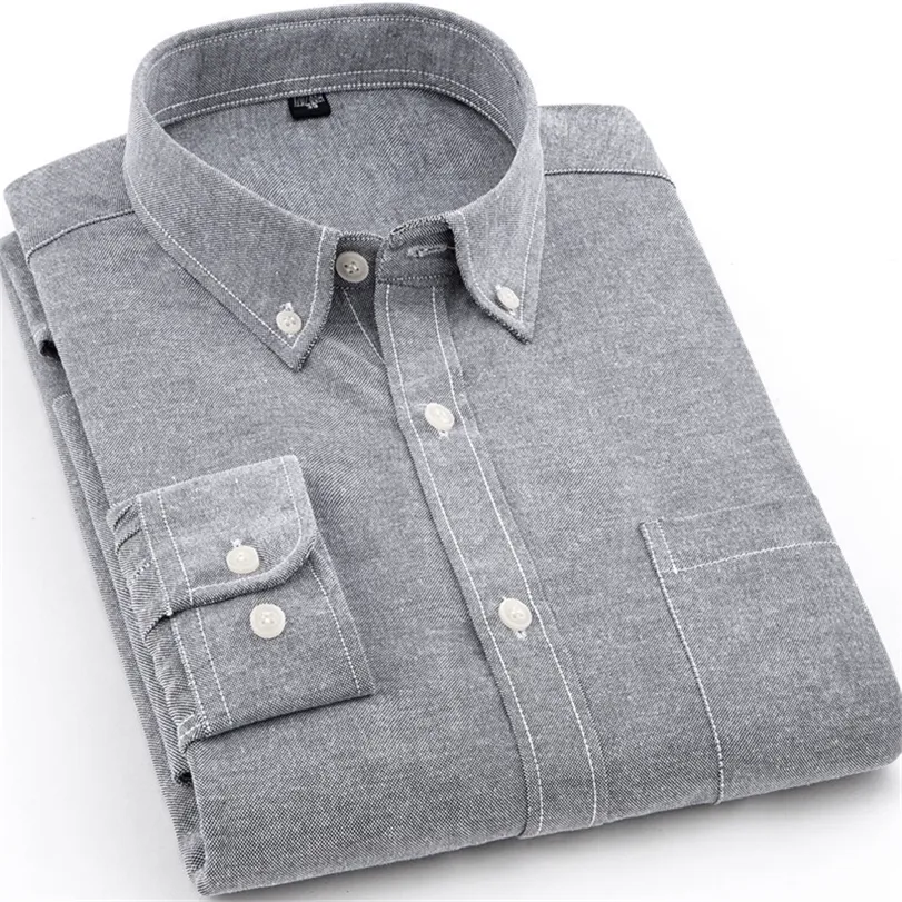Oxford Mens Long-sleeved Shirts Casual White Red Blue Gray Green Navy Business Men Long Sleeve Slim Button Up 220309