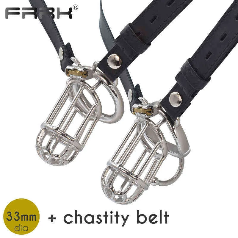 NXYCockrings FRRK Strap On Cock Cage avec dispositif de ceinture de chasteté pour hommes Anneaux de pénis en acier BDSM Adultes 18 Sex Toys Erotic Sexual Shop 1124