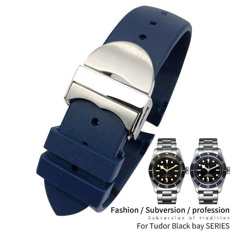 22mm Rubber Silicone Curved End Watch Band Waterproof Special for Tudor Black Bay Pelagos Folding Buckle Watch Bracelets Strap H0915