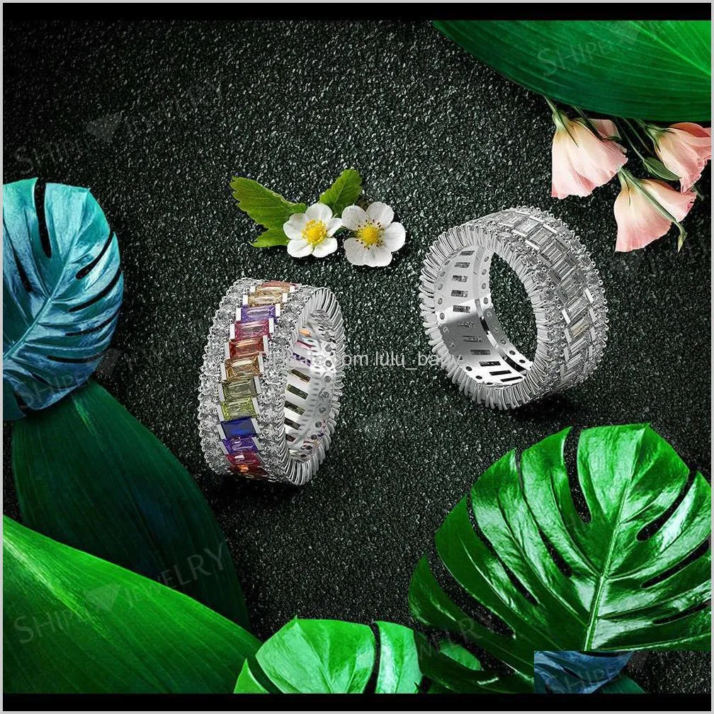 hbp fashion shi pei color ladder square high carbon row diamond inlaid zircon ring jewelry female