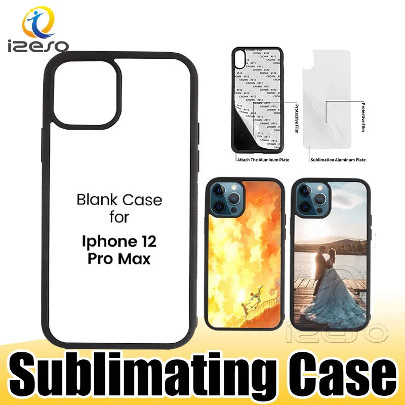 TPU PC Blank 2D Sublimation Cases DIY Designer Heat Transfer Phone Case for iPhone 14 13 12 Pro Max 11 XR XS 8 with Aluminum Inserts izeso