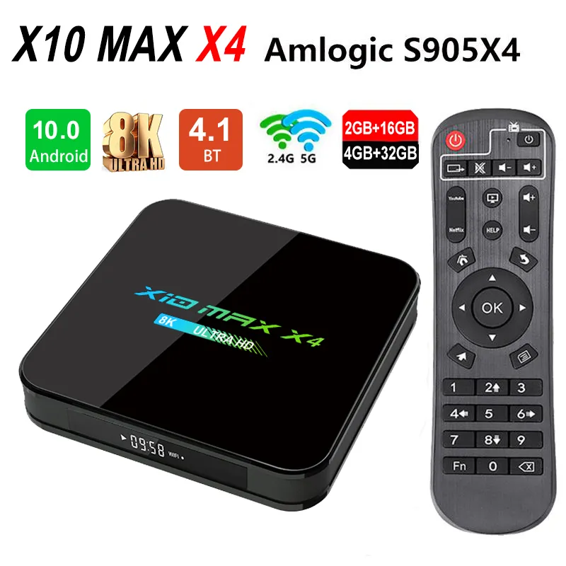 最新X10最大X4 8K Amlogic S905X4 TVボックスAndroid 10.0クワッドコア4GB 32GBデュアルWiFi Bluetooth