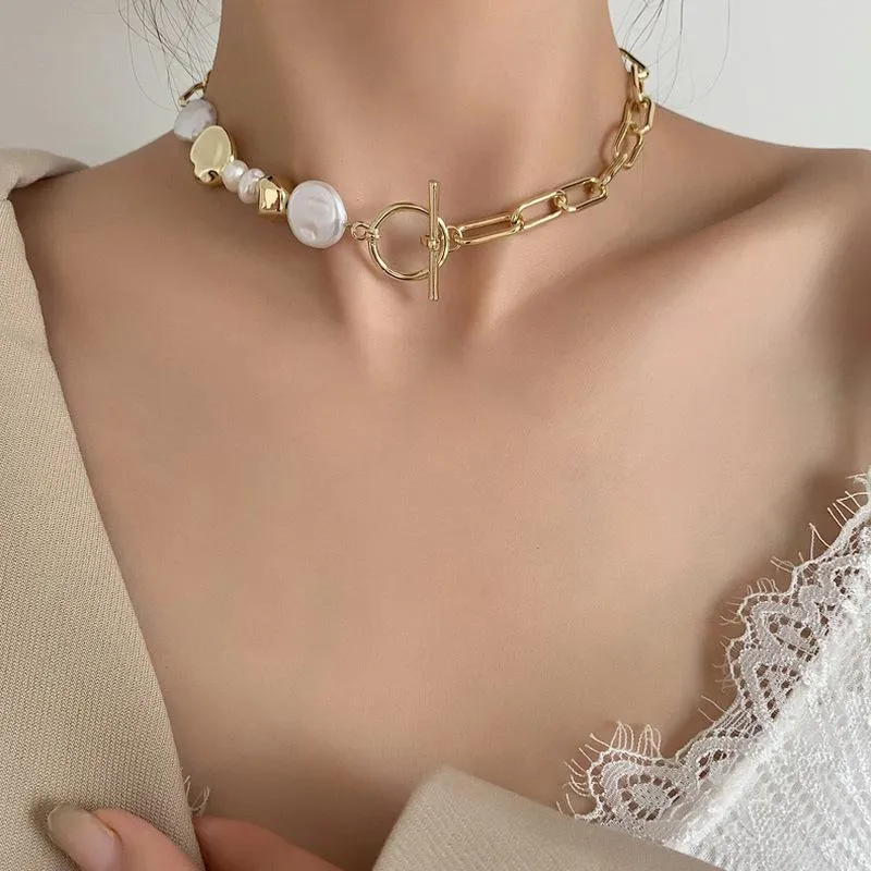 Pendant Necklaces Origin Summer Unique Design Asymmetry Irregular Freshwater Pearl Chokers Necklace For Women Toggle Clasp Jewelry