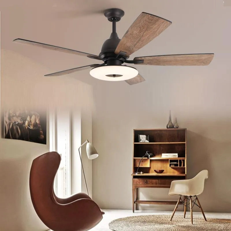 Ceiling Fans Nordic Retro Led Wooden Fan Light For Living Room Bedroom Restaurant Dimming Coloring Modern Indoor Creative Luminaire