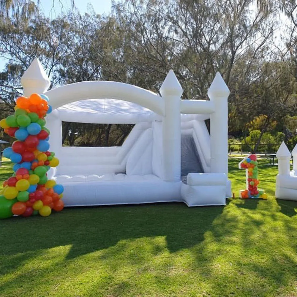 15ft gigante branco PVC Jumper Inflável Casamento Castelo de Bounce com corrediça Jumping Cama Bouncy Castelos Casa de segurança com ventilador para diversão