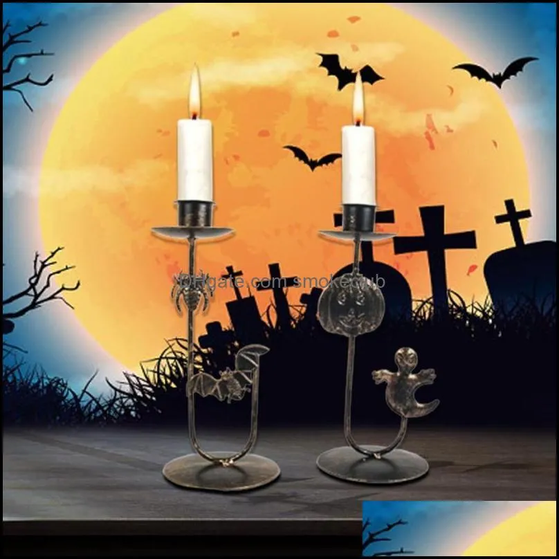 Candle Holders Stand Eye-catching Rust-proof Wrought Iron Halloween Themed Display Home Candlestick Party