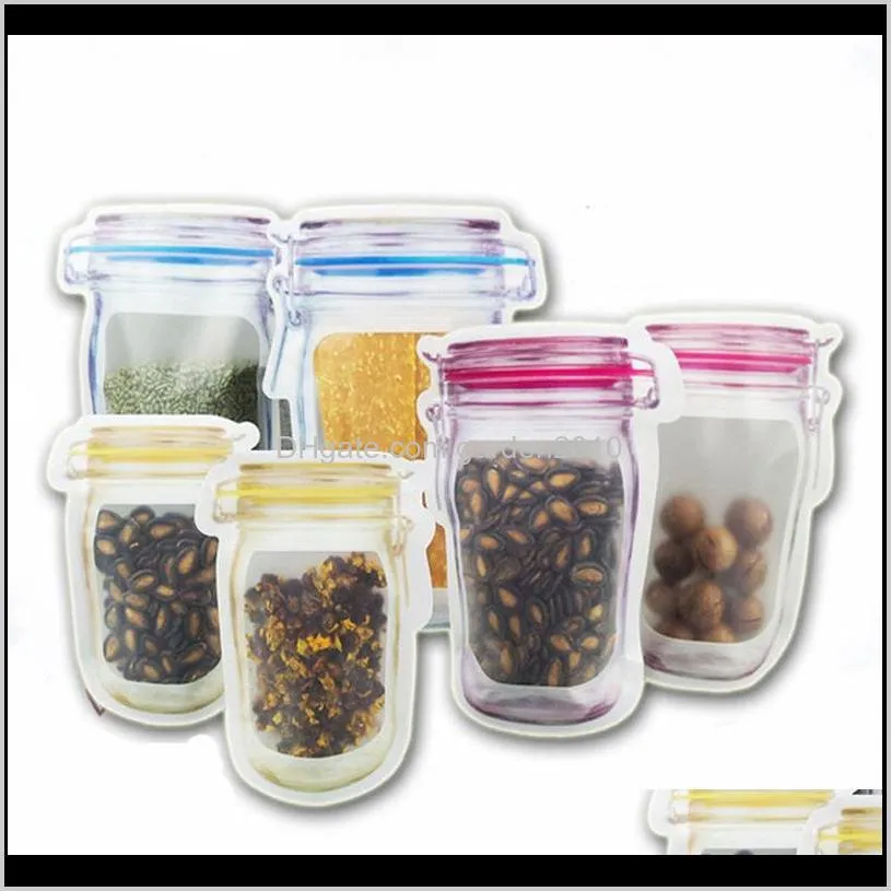 5pcs reusable storage bag mason jar bottles bags nuts candy  bag seal  zipper sealed kitchen organizer