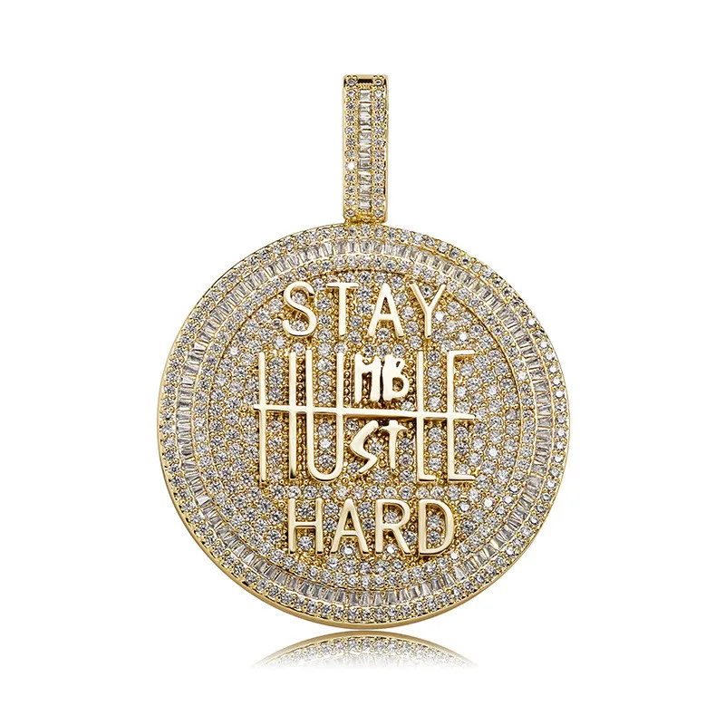 Iced Out круглой формы Алмазный кулон Цепочки и ожерелья Письмо Saty Hard Gold Silver Plated Mens Bling Hip Hop Jewelry