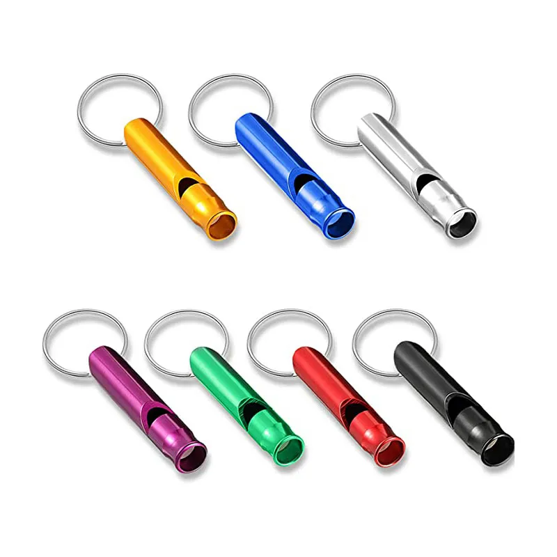 Sifflet en aluminium avec porte-clés, survie d'urgence pour camping en plein air, randonnée, bateau, chasse, pêche