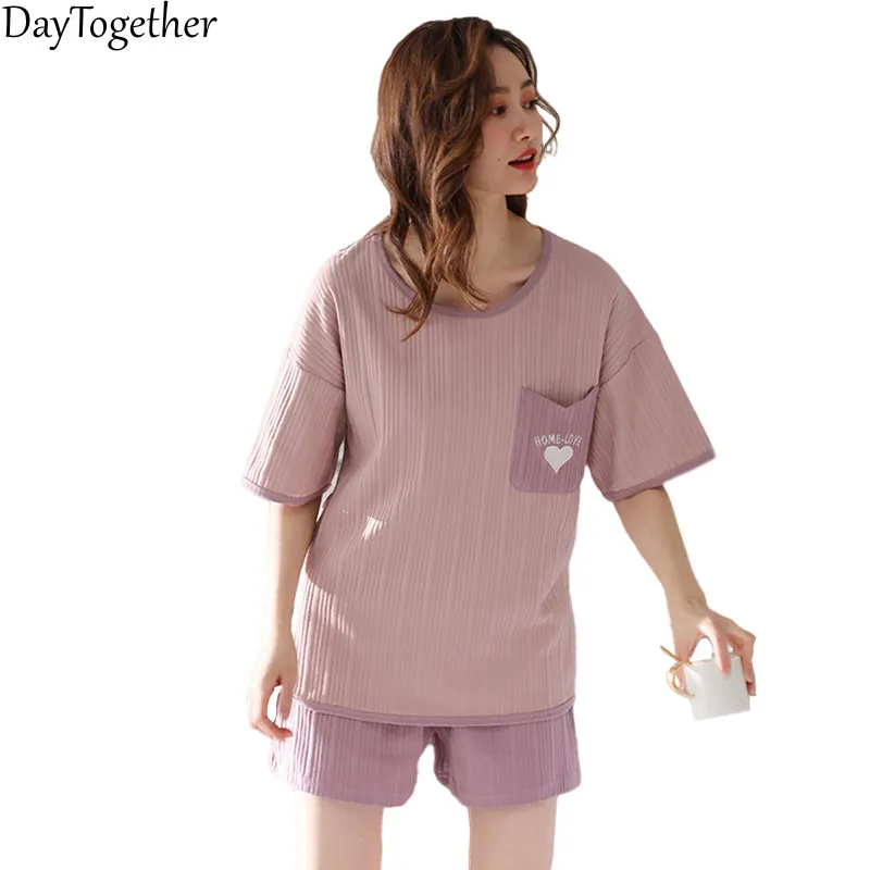 Jahetuul Pyjama Femme Coton Imprimé - Haut V Manches Courtes + Short - 95% Coton - Confortable Et Stylé