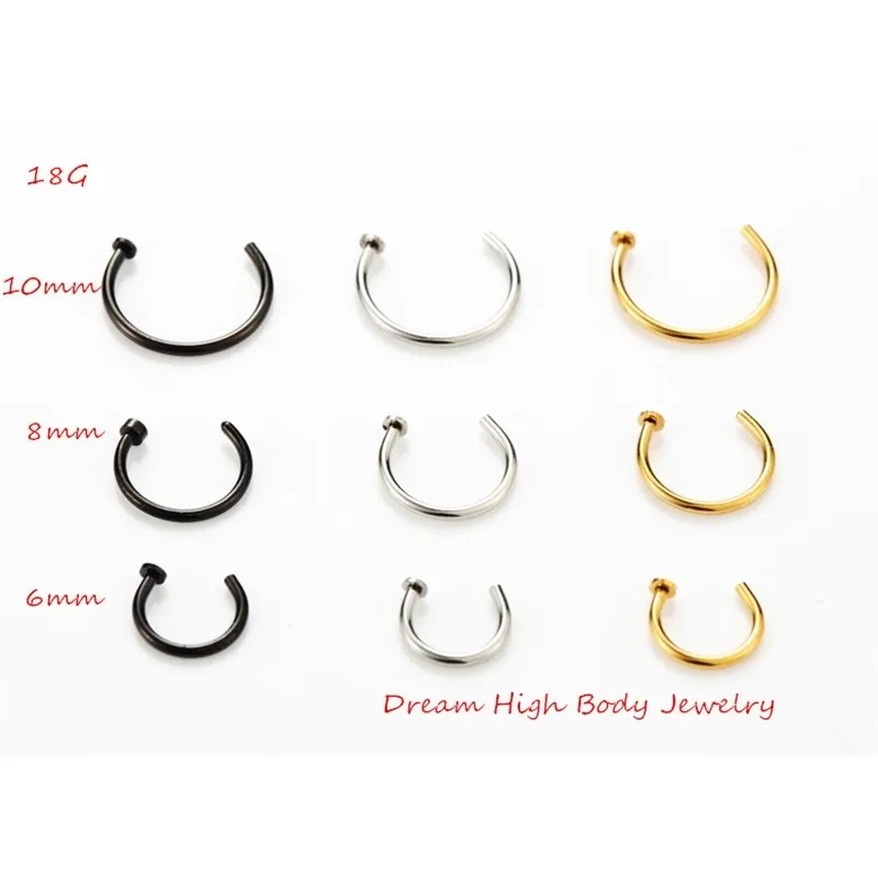 Medyczny Hoop Hoop Nose Pierścionki Piercing Steel Black Gold Rainbow 20g 18g 100 sztuk Cała biżuteria