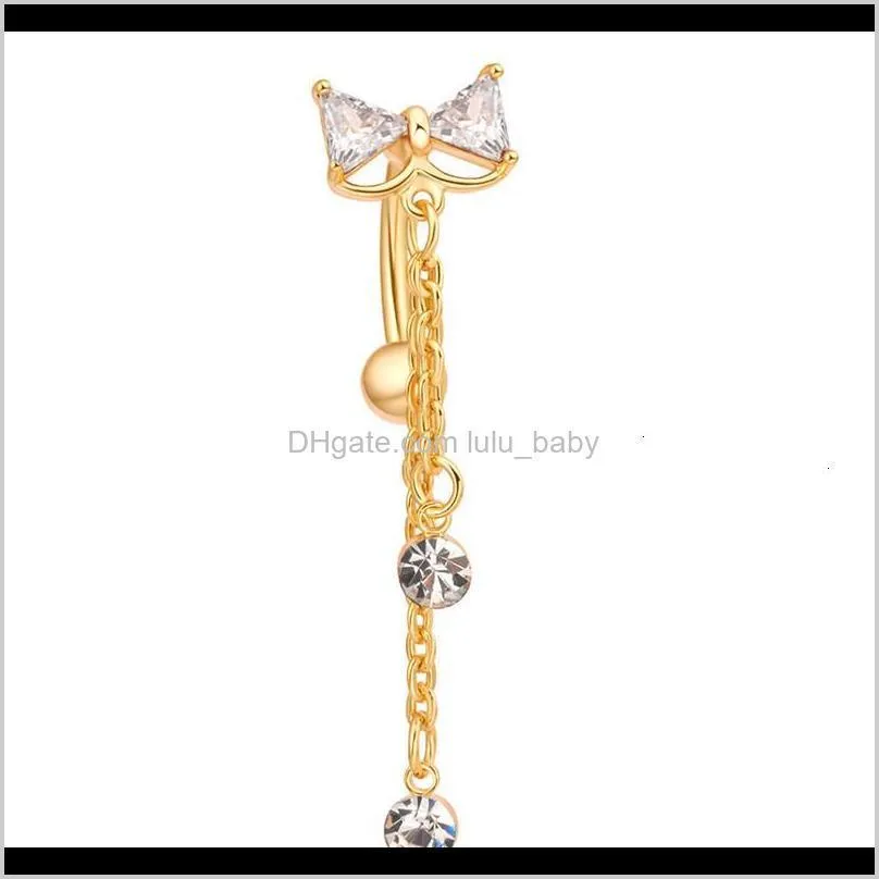 designer fashion reverse sexy bow gold chain cz triangle navel ring belly ring dangle body piercing for women
