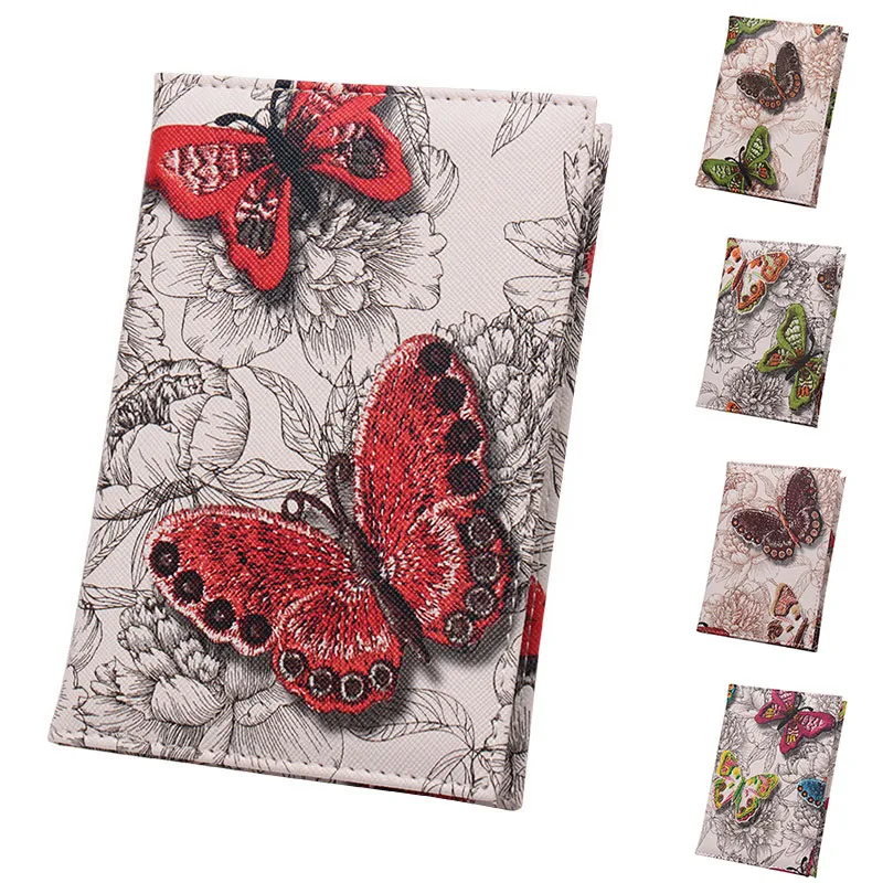 Passport Cover Wallet Butterfly Printing Waterproof Card Holder Leather Travel Passport Women Fashion Bag