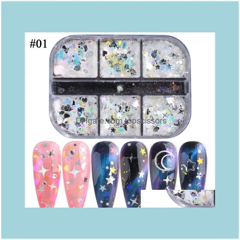 Nail Glitter 6-compartment Boxed Art Sequins Irregular Decoration / Glitter-fairy Pupil,3d Charms Supplies