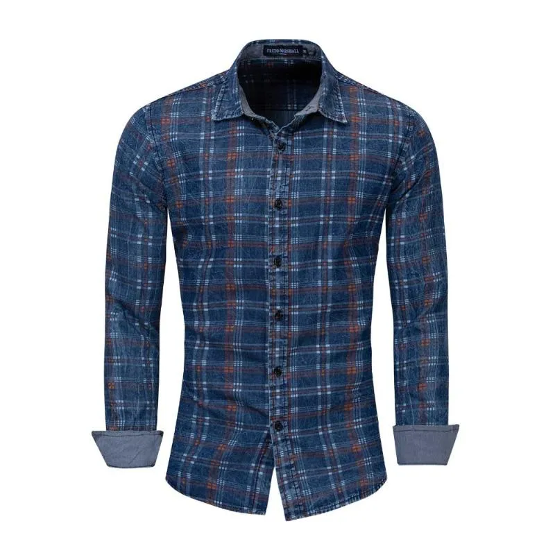 Hommes élégants Denim Chemise Classique Bleu Coton à manches longues Chemises occasionnelles 2021 Printemps Marque Vêtements Jeans Plus Taille Hommes