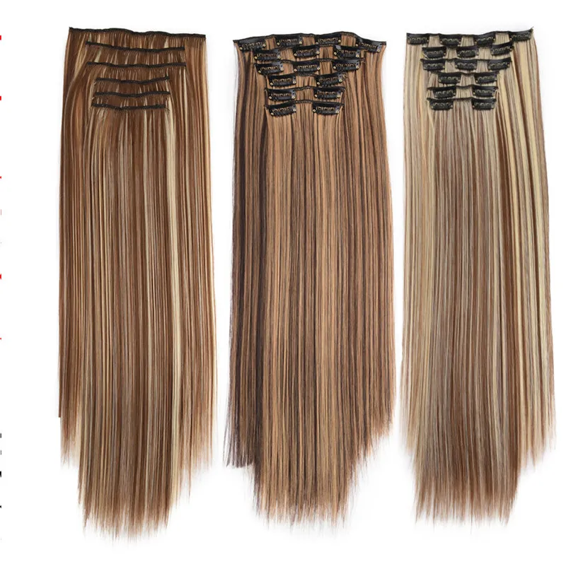 22 inches clip in synthetische haarextensies inslag 140G 20 kleuren simulatie menselijke haren bundels MR-5S-6PCS