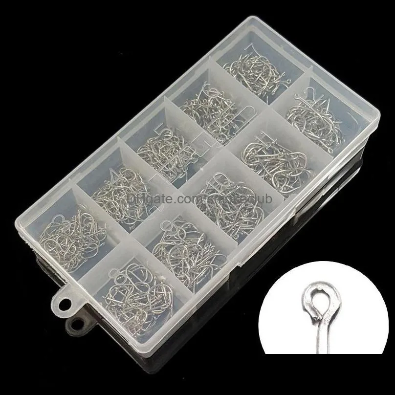 1000pcs/2boxes Fishhooks Jig Barbed Hooks With Box Carp Fishing Kit