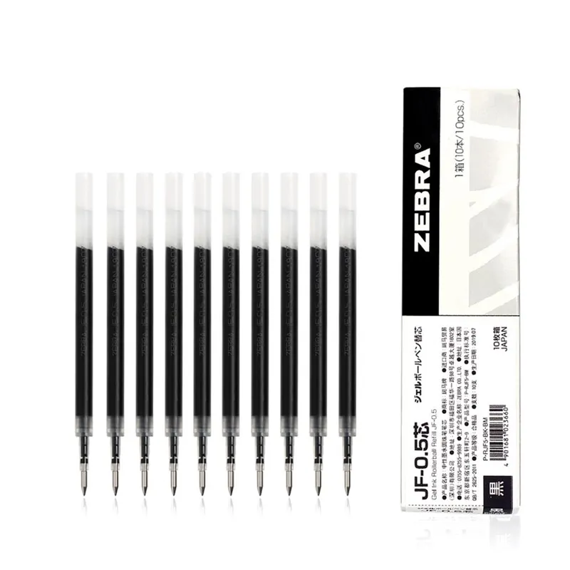 Jianwu 10pcs / Set 0.5mm Japão Zebra JF5-BK-BM Gel Pen Fast Seco Caneta Neutra Recarga Escrita Adequado para JJ15 JJ77 JJZ33 JJ88 210330