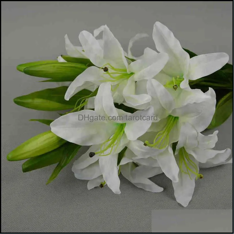 5 Pieces White Pink 75cm 3 Heads Silk Cloth Lily For Wedding Events Party Decoration Home Decor Plastic Artificial Flowers 220110