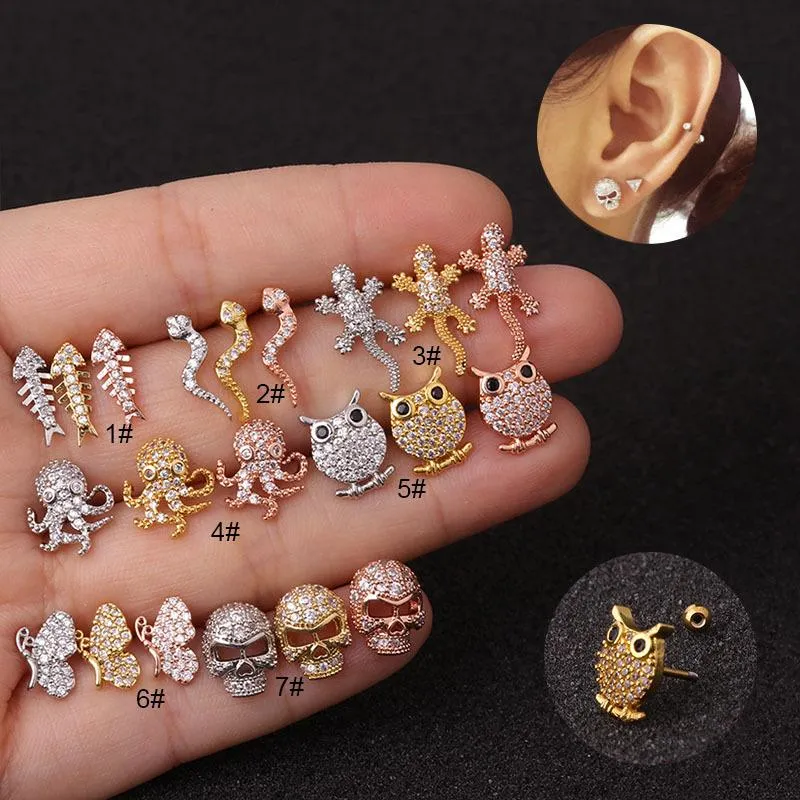 Altro 1Pc Cz Animali E Teschi Orecchino Della Vite Prigioniera Della Cartilagine 20g Acciaio Inossidabile Helix Conch Rook Lobo Dell'orecchio Trago Piercing Gioielli