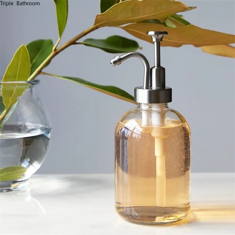 Nordic Glass Lotion Bottle Home Bathroom Liquid Soap Shampoo Pump Shower Gel Holder Empty Container 211130