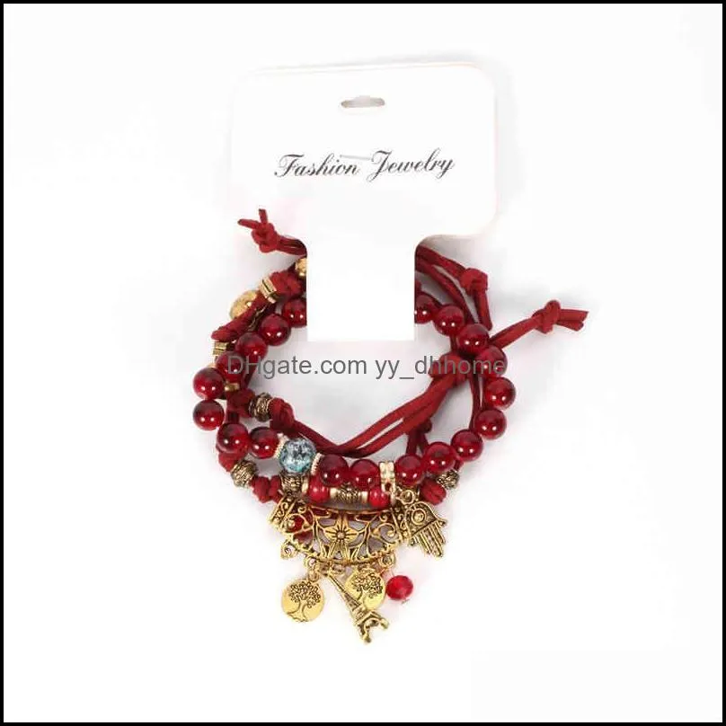 Fashion Jewelry Cheap Beaded Bracelet Layered Wrap Handmade Charm Layer Heart Beads Hand Bracelets For Women