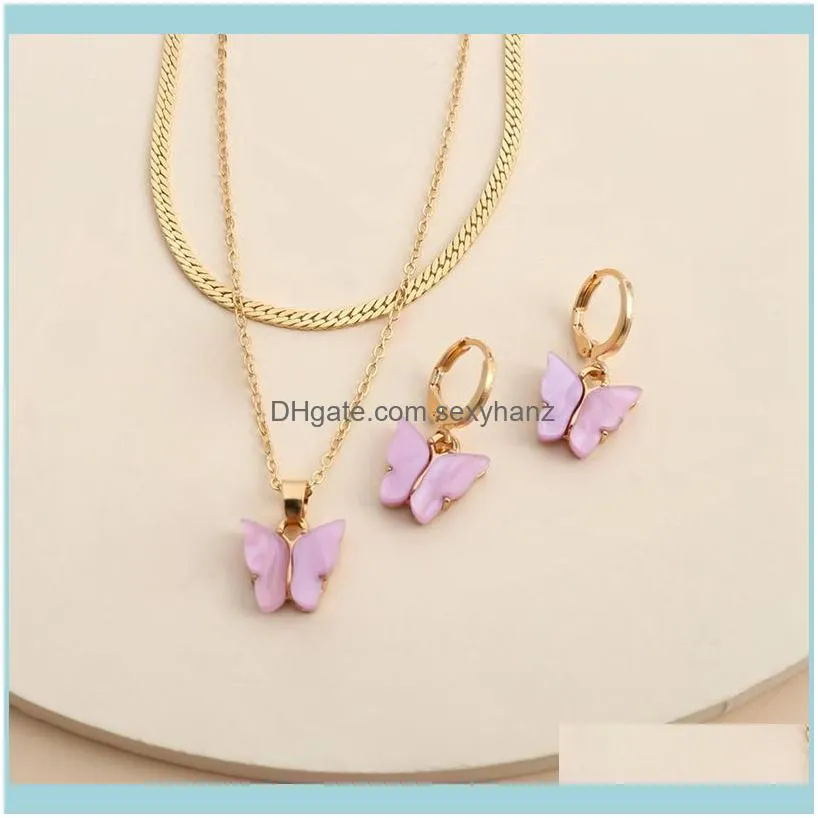 Jóias conjuntos jewelryfashion borboleta cor de doces cor bonito design de inseto para mulheres crianças festa elegante brincos colar conjunto de gota