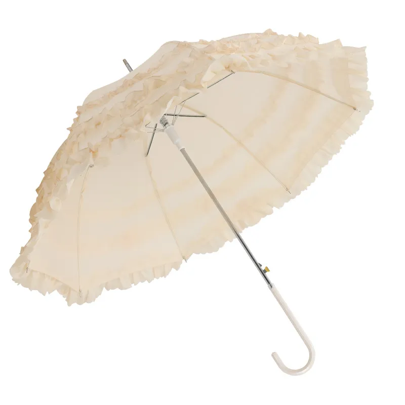 Lace Wedding Paraply Retro Bride Cos Princess Parasol för Lady Anti-UV Dome Form Straight With Long Hook Handle