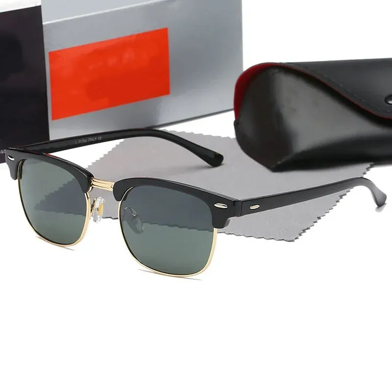top quality sunglass Classic Round Brand ray Design UV400 sunglasses Eyewear Metal Gold bans Frame Sun Glasses Men Women Mirror Luxury Polaroid glass Lens