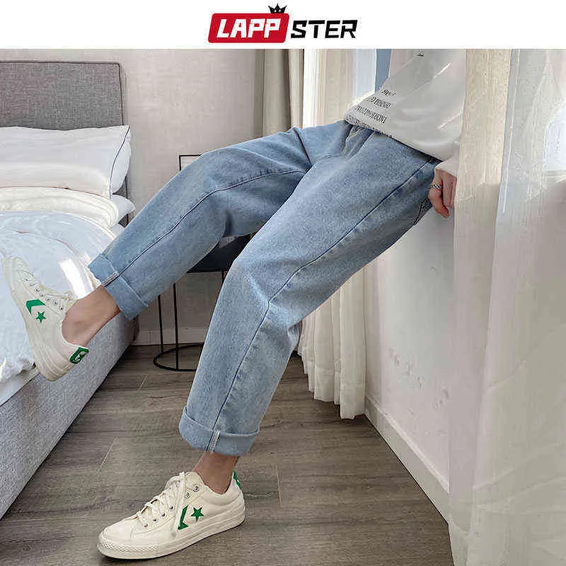 Lappster Men Vintage Kpop светло -голубые джинсы 2022 Мужская уличная одежда.