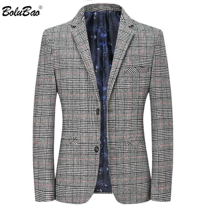 Bolubao varumärke män smart casual blazer vår höst män enkla england stil kostymjackor pläd formella blazers rockar man 210518