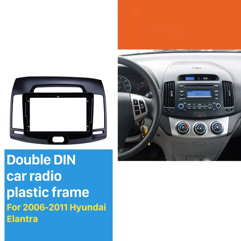 Car Radio Fascia Frame Double Din 9 tum för 2006 2008 2008 2009 2010 2011 Hyundai Elantra Dash Mount Kit Trim Panel