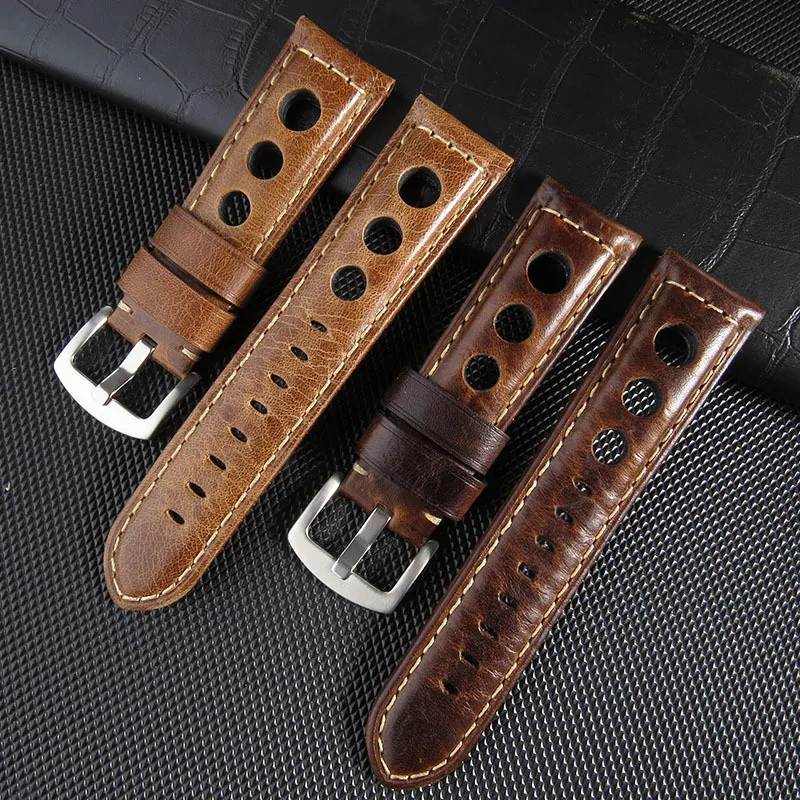 Retro Watch Band Strap 20mm 22mm 24mm Genuine Leather Watchbands homens Mulheres Mulheres relógios de pulso Acessórios Correa Samsung Galaxy Active 2