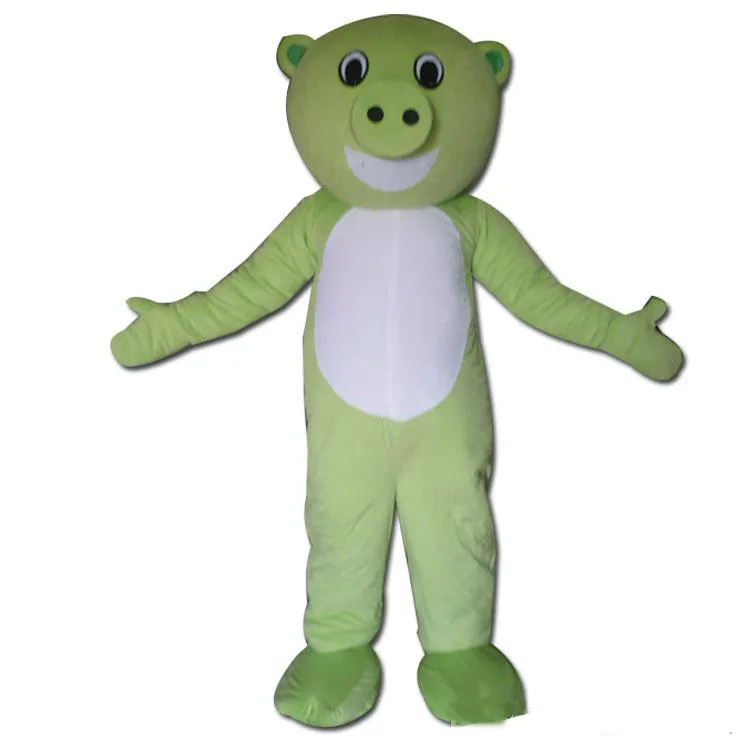 Costume de mascotte de mascotte de cochon vert Halloween Haute Qualité Dessin animé Peluche Thème de thème Caractère Noël Adulte Taille fête d'anniversaire Tenue extérieure