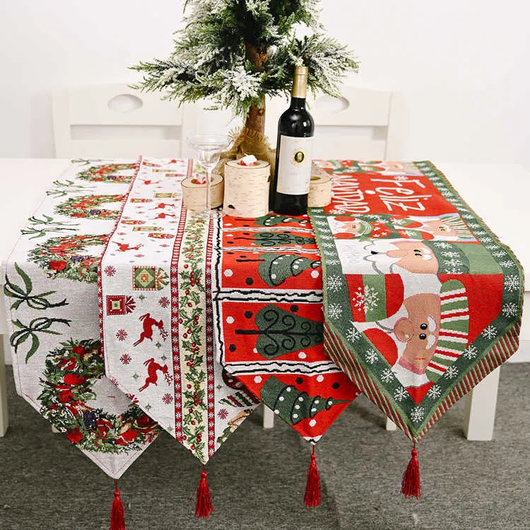 Elk Snowman Table Runner Merry Christmas voor Home Xmas Ornamenten Nieuwjaars Decor