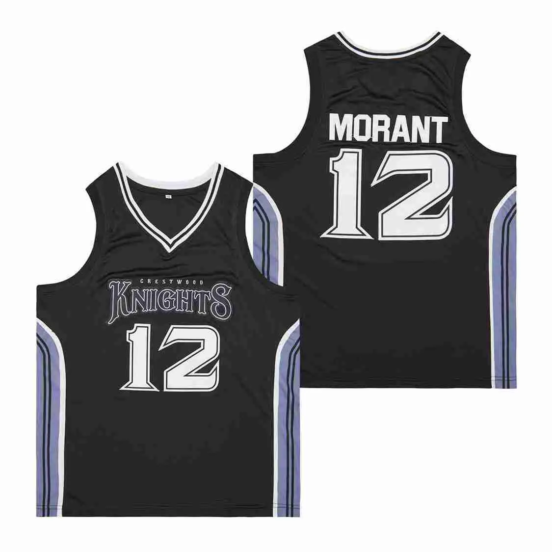 대학 12 # JA MORANT 블랙 대체 농구 유니폼 사용자 정의 DIY 디자인 스티치 영화 농구 유니폼