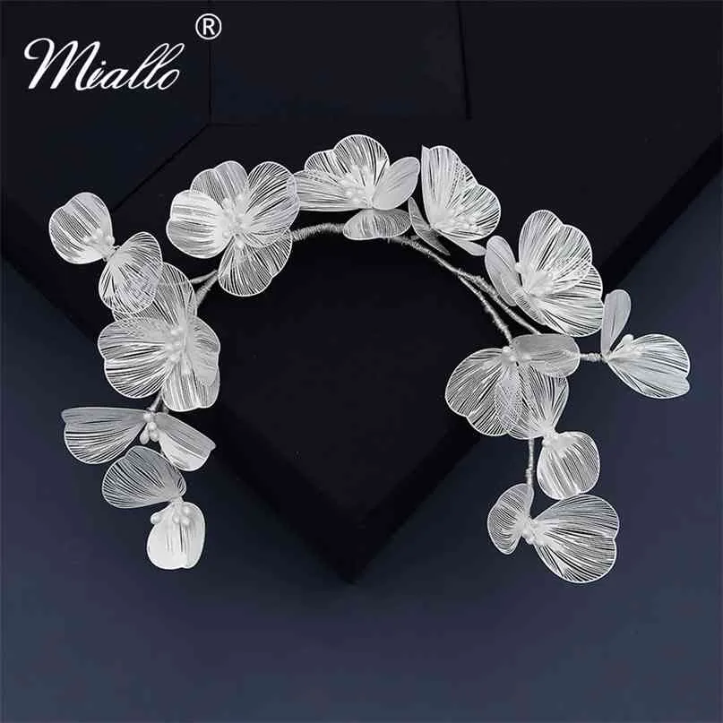 Miallo Bridal Wedding Headband Flower Pearl Hair Accessories for Women Jewelry Party Bride Headpiece Bridesmaid Gift 210707