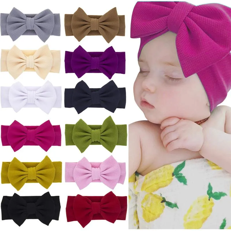 2021 Nyaste Baby Girls Big Bow Headbands Elastic Bowknot Hairbands Headwear Kids Headdress Head Bands Nyfödda Turban Head Wraps