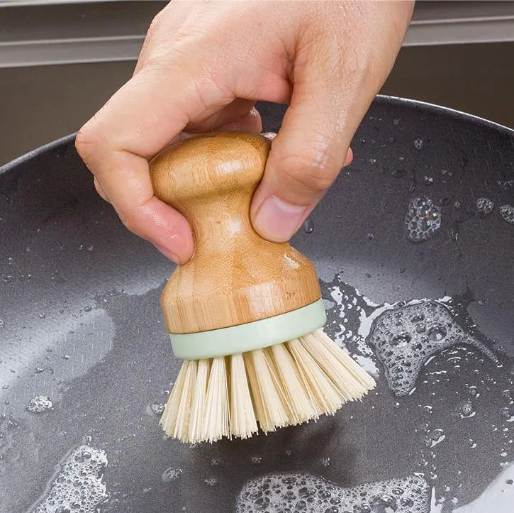 Bambou Mini brosse à récurer outils de cuisine poils de noix de coco Pot brosses vaisselle épurateur évier salle de bain ménage propre