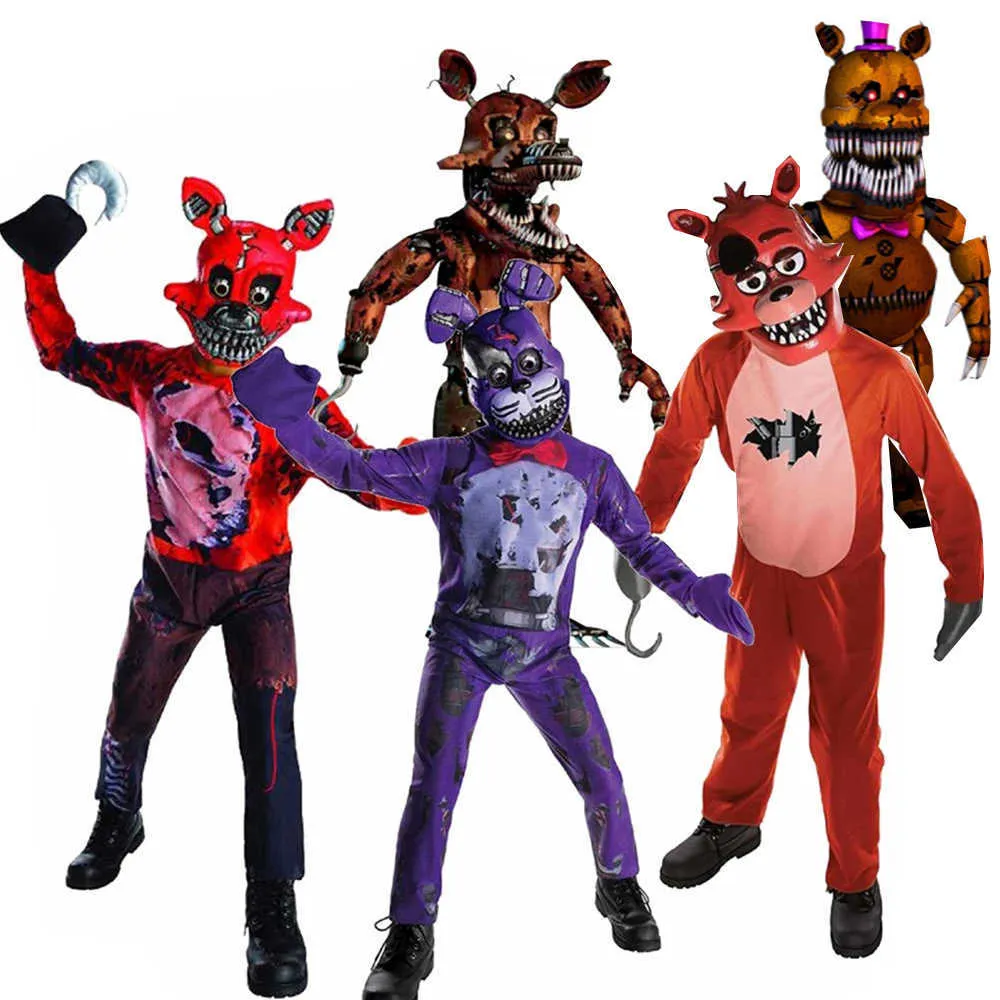 FnaF Freddy Traje Criança Criança Fredy Superhero Meninos Meninas Funny Party Cosplay Halloween Carnaval Terno Jumpsuit C241 Q0910