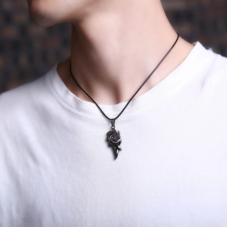 Herren Punk Drachenflamme Anhänger Halskette Titan Edelstahl Cooles Leder Seil Kette Halsketten Schmuck Geschenk