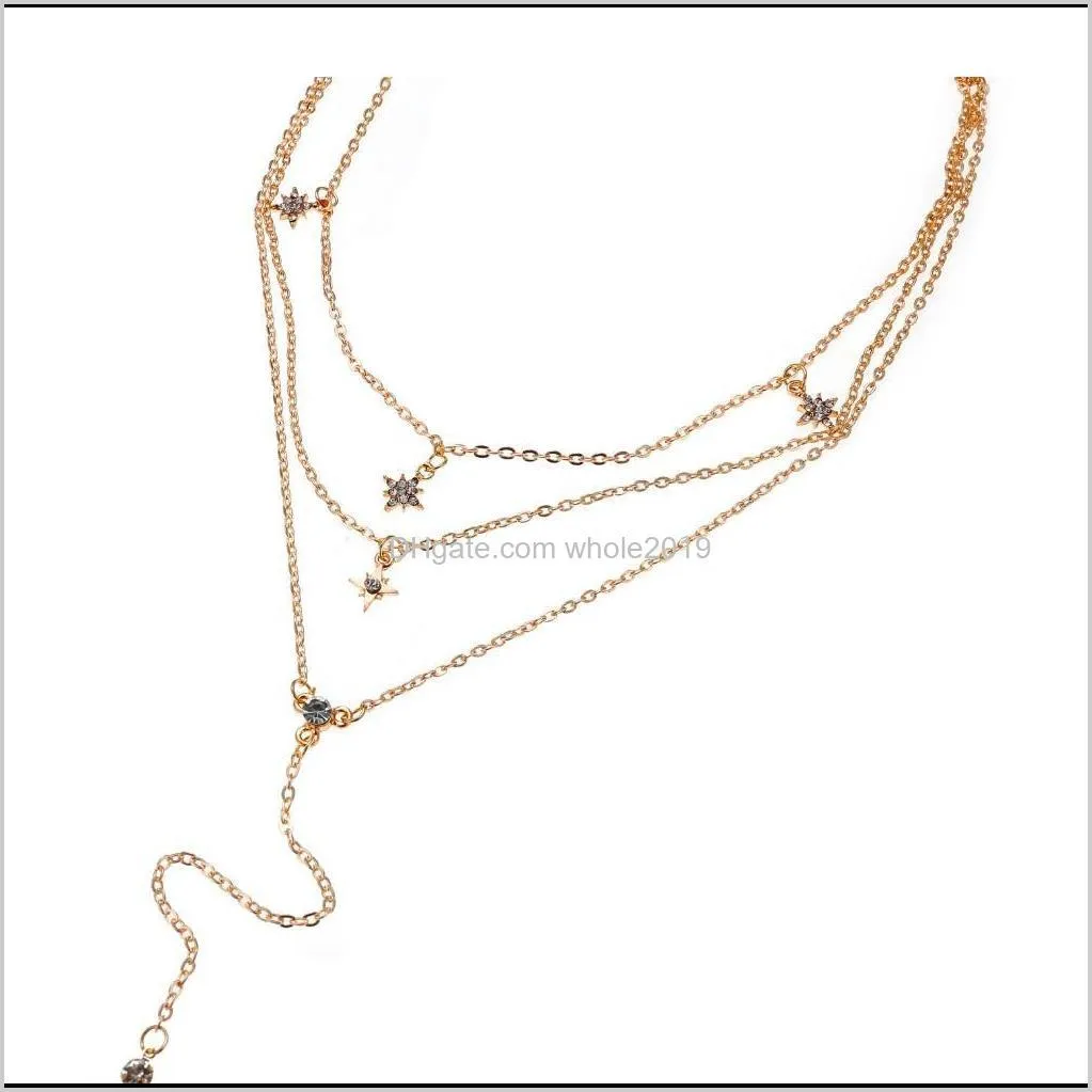 2018 sexy necklace crystal star pendant choker three layer necklace extension chain with crystal diamond pendant gold plated metal