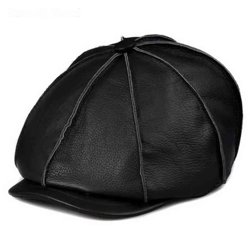 Arrival 2021 Winter Men/Woman Genuine Leather Black/Brown Cowboy Caps Quality Cowhide Painter Hats Street Casquette