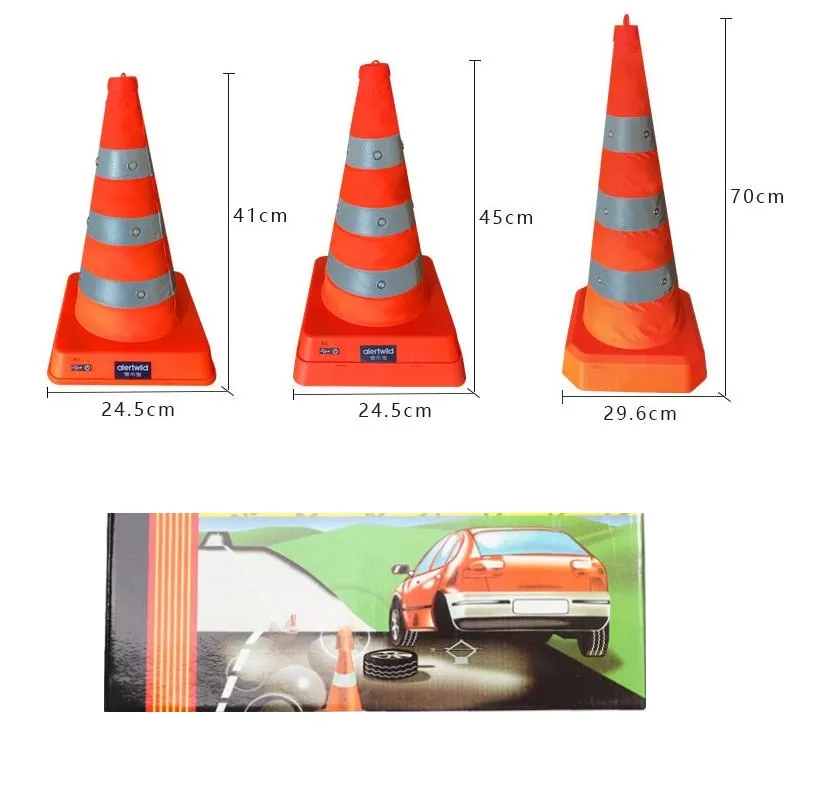 Rechargeable Reflective Traffic Light Flashing Foldable Double Warning LED Safety Road Cone Barrier Expansion Ice-cream Cone USB Charging Roadway Cones